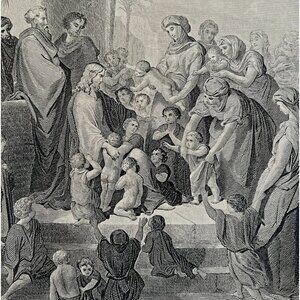 Jesus Blesses Children Steel Engraving 1872 Gustave Dore Victorian Art DWAA6